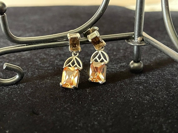 VTG Sterling Silver Posts Double Rectangular Crys… - image 1