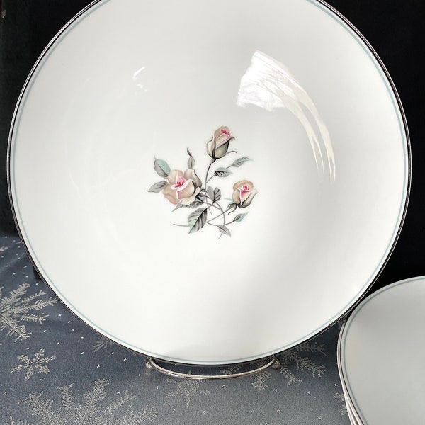 1955-67 NORITAKE "Margot" Dinner Plates (4), price is for 1, Modern w Rose Motif Pinks & Grays on White, Exc. Unused Cond., 10-5/8" Diameter