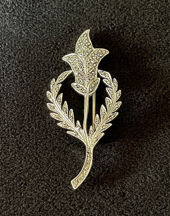 1930's Sterling and Pyrites Tulip Brooch, Stem and
