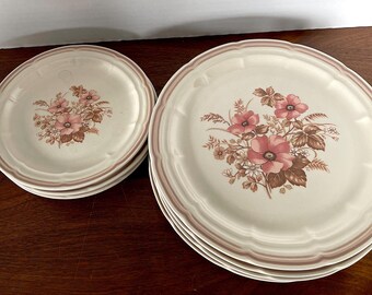 Vintage Baker, Hart and Stuart 1970's Peach Floral Dinner Plate