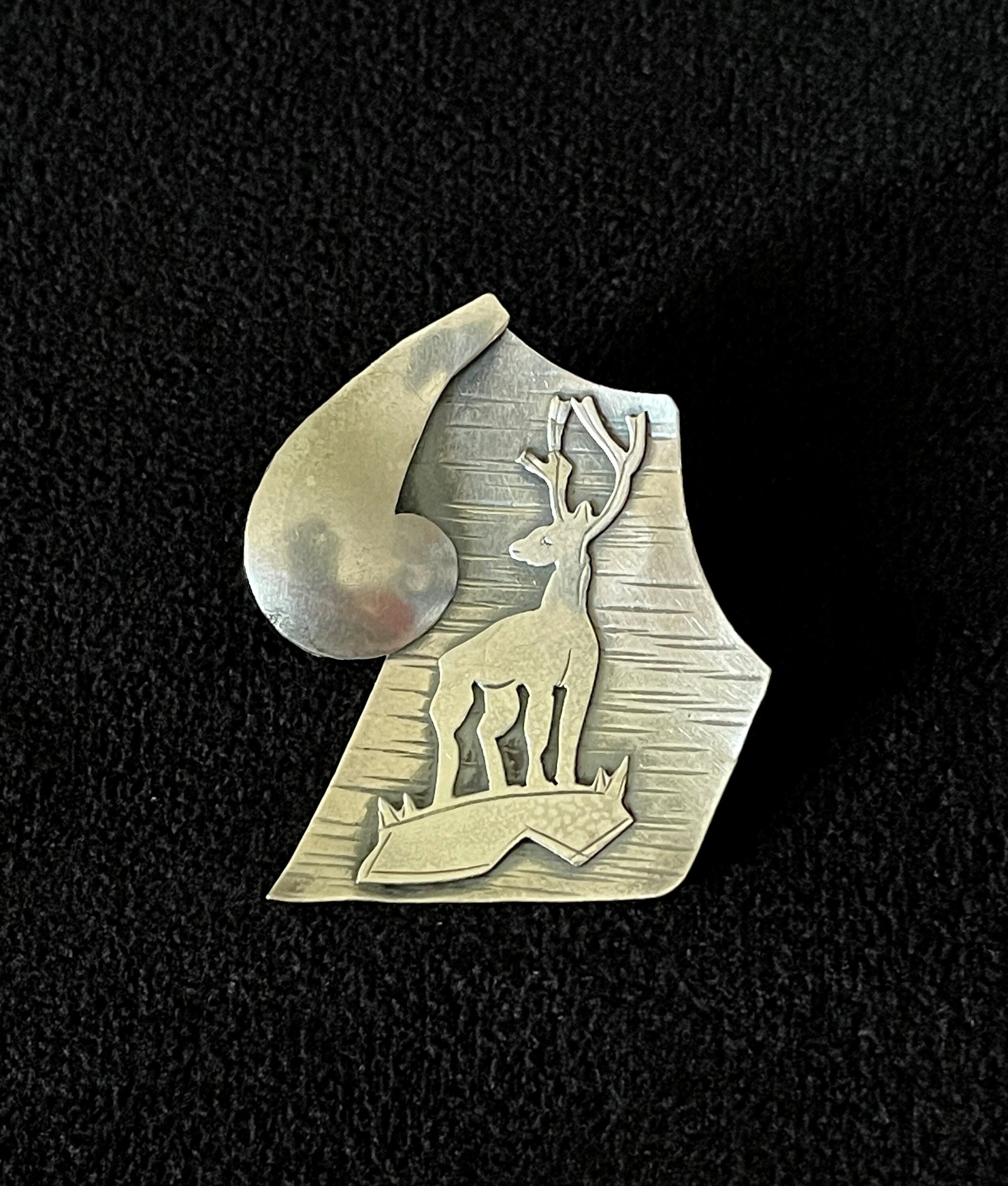 1940's 50's Unique Quirky Mod  Deer Brooch/Pendant, Thin Sterling, Great VTG Cond.Minor Dents Bends, Size in Photo, Roll Over Clasp and Bale