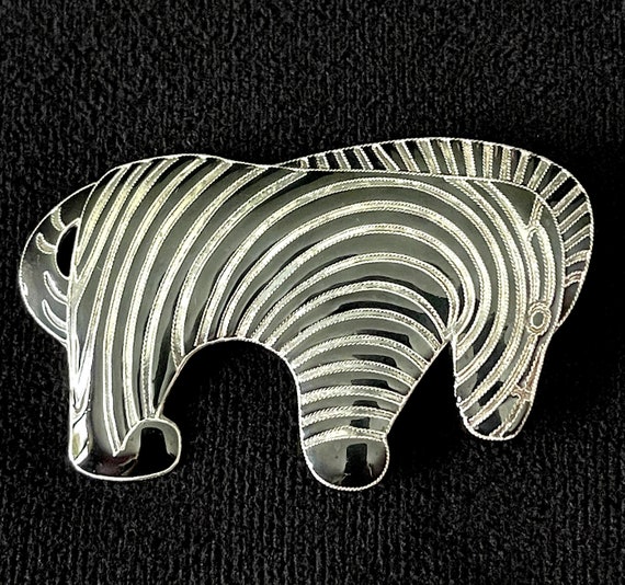 1980's Sterling Silver and Black Enamel Abstract … - image 1