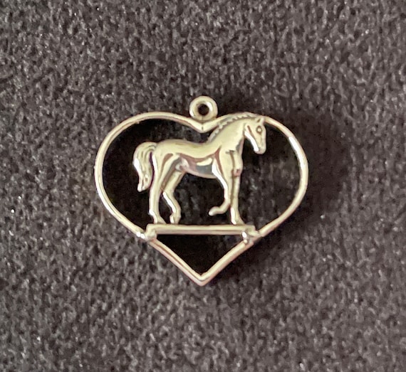 1970's Sterling Open Heart w Horse Pendant, Detai… - image 1