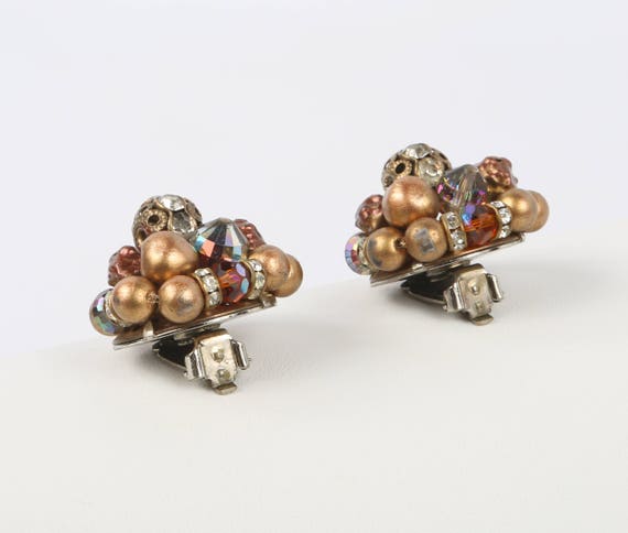 1950's LAGUNA Earrings Gold Tone Copper, Amber AB… - image 3