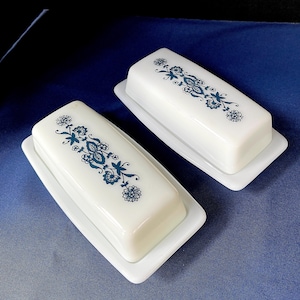 1974-2017 PYREX Milk Glass "Blue Onion" "Old Town" Cobalt Pattern, Covered Butter Dishes (2 Available) Price is for 1 Set, NO Wear or Damage