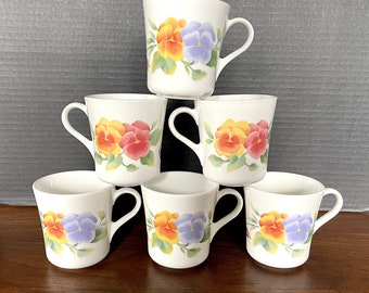 1990's Corning Mugs Summer Blush Pansies Mugs (10) Sold Singly. Purple, Pink, Yellow, White. Excellent Vintage Condition. Appear Unused.