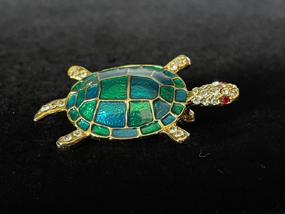 1980's Glitzy Turtle Pin/Brooch, Gold Tone, Metal… - image 1