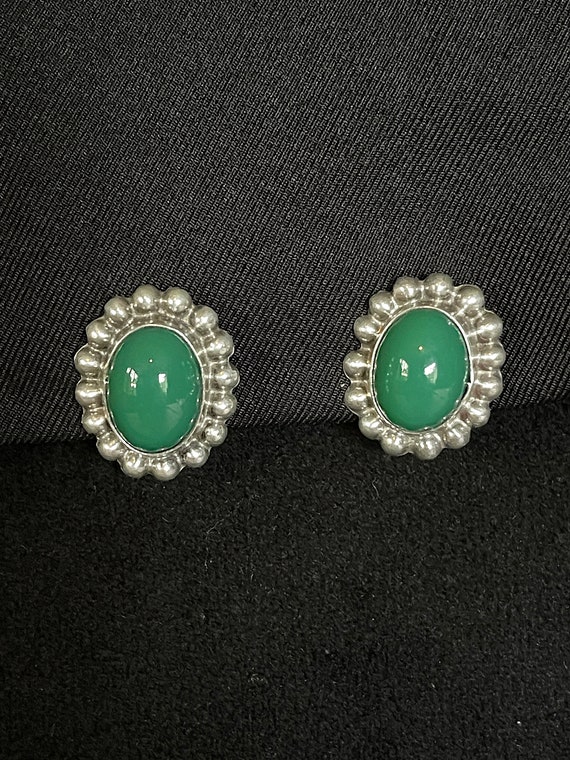 1940's-50's Green Onyx Oval Cabochons, Sterling Si