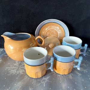 1920&#39;s-30&#39;s Japan Lusterware Porcelain Partial Tea Set, 1 Creamer, 1 Saucer, 1 Lid, 3 Small Cups, (6 Pieces), Great VTG Condition, No Damage