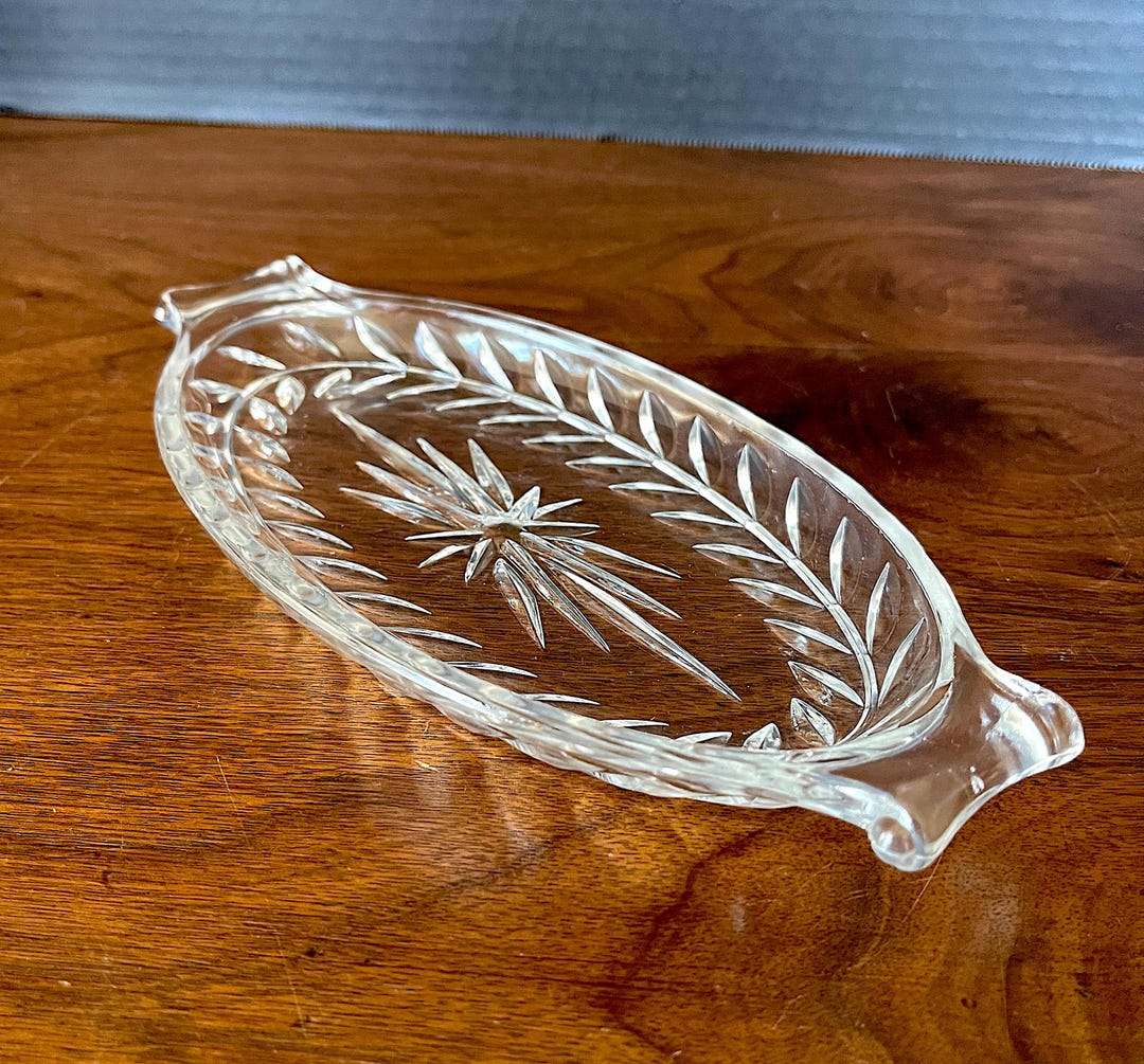 1930's-1940's Clear Glass Relish Dish, Oval, Art Deco Handles, Pressed ...