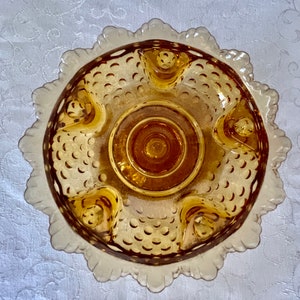 1959-1982 Fenton Colonial Amber Hobnail Candle Bowl, Holds 5 Tapers & a Floral Arrangement, Warm n Cozy Excellent VTG Cond, Scalloped Edge