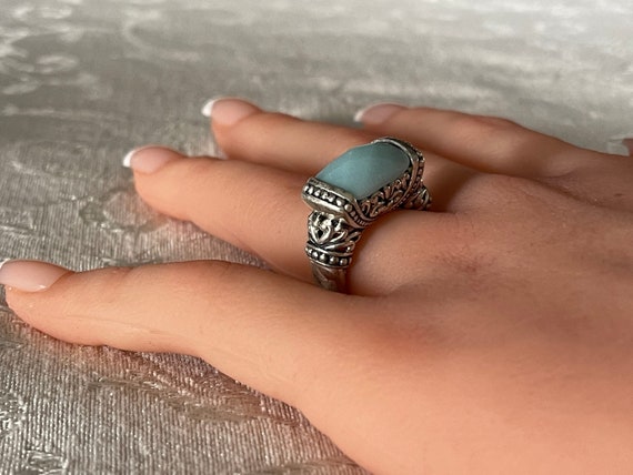 VTG Sterling Silver Chunky Rectangular Raised Orn… - image 2