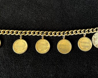1960's US Penny Charm Coin Bracelet, All Uncirculated