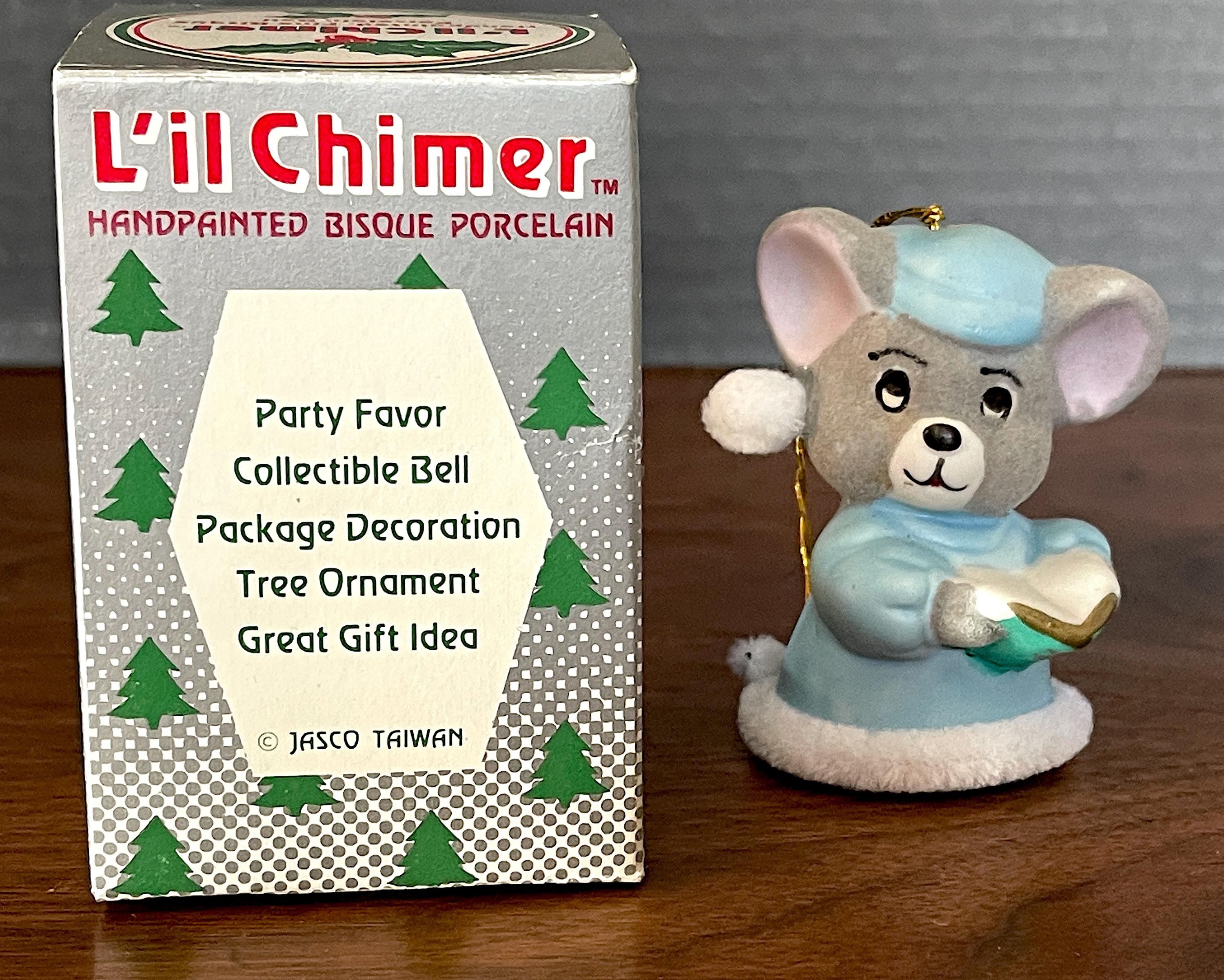 1980's JASCO L'il Chimer Christmas Ornament, Mouse in Blue