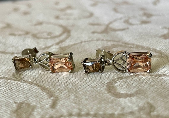 VTG Sterling Silver Posts Double Rectangular Crys… - image 5