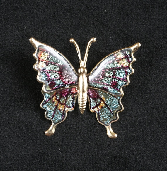 1960's Metallic Butterfly Enamel Gold Tone 5 secti