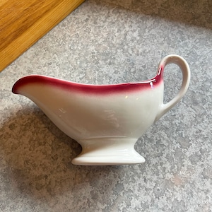 1950&#39;s-60&#39;s Shenango China Co Gravy Boat, Mulberry Air Brush Trim Restaurant China, Mint Condition, Never Used, 8-3/4&quot;L X 3-1/8&#39;W x 4-7/8&quot;H.