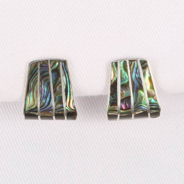 1940's Sterling Abalone Earrings MEXICO Sterling Abalone Rhombus Curved, Art Deco Screw Back, VTG Cond., 13/16" H X 11/16" W.