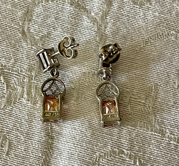 VTG Sterling Silver Posts Double Rectangular Crys… - image 3