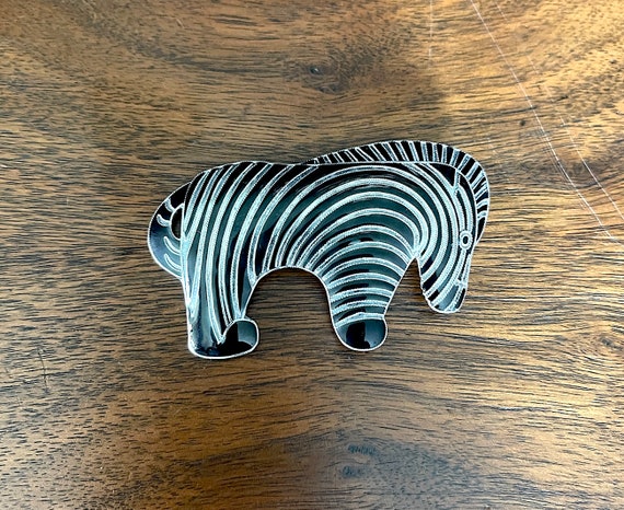 1980's Sterling Silver and Black Enamel Abstract … - image 3