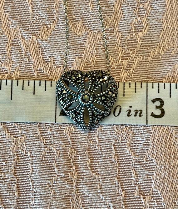 1990's Sterling and Marcasite Pierced Heart Penda… - image 6
