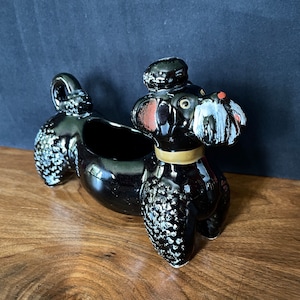1950&#39;s Mid Century Black Glaze Red Ware Poodle Planter, Hand Painted Details Great Condition, Tiny Wear to paint, 3-1/4&quot;W X 6&quot;H X 9-1/4&quot;L