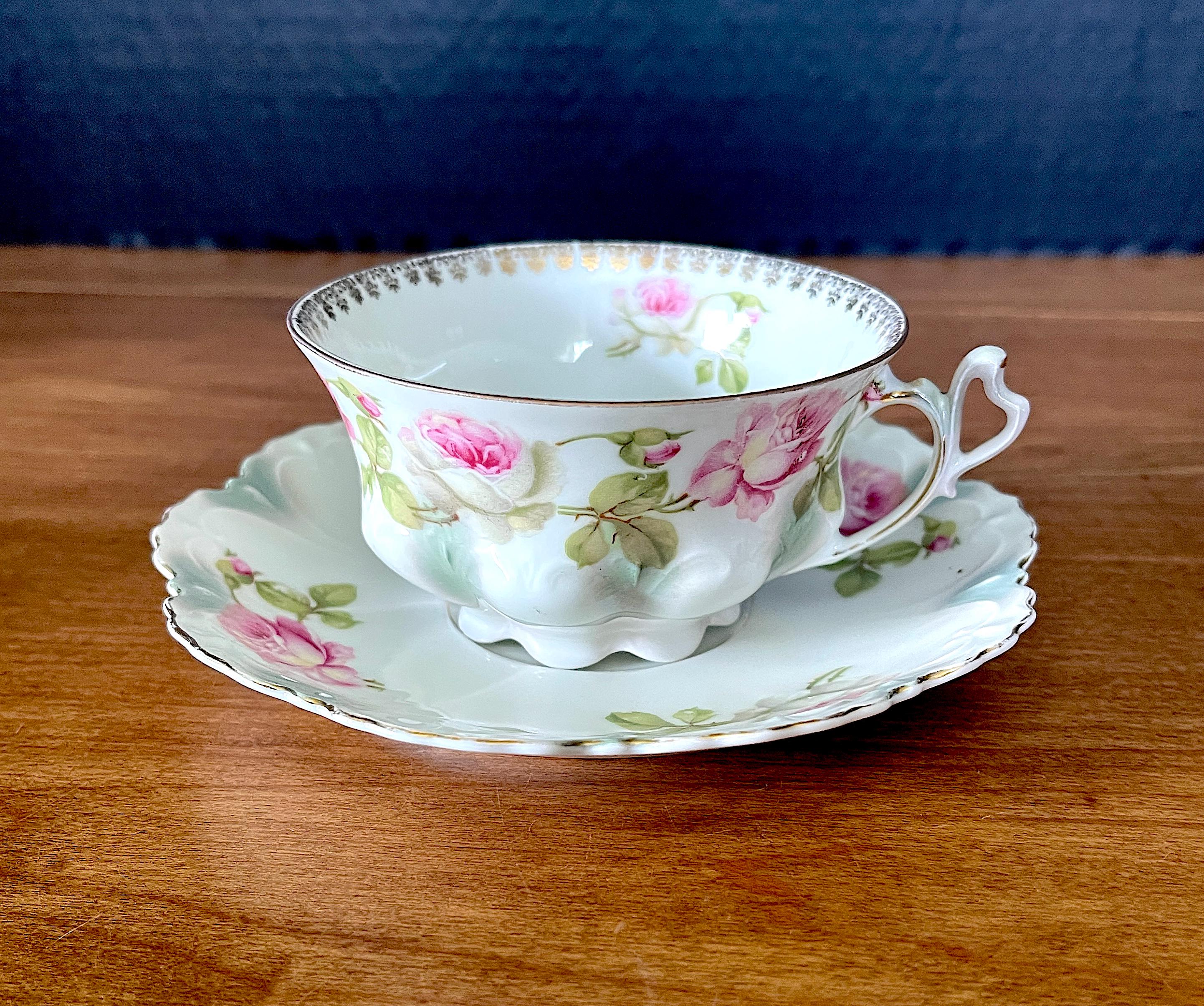 MZ Austria 手描き ピンク花絵 カップ＆ソーサー Mz Austria Cup and Saucer - Etsy