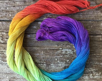 Size 8 Orange Rainbow skein of  Hand Dyed Perle Cotton for embroidery, quilting, visible mending, scrapbooking, rainbow crafts, appliqué