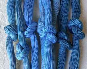 Size 8 variegated blues, hand dyed Perle cotton , for quilting, embroidery, visible mending, hand stitching, tapestry, sashiko