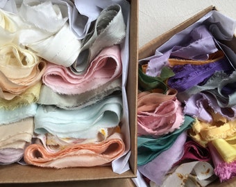 A box of silk ribbons perfect for crafters, florists, dollmakers, weavers, silk embroidery, jewellery making, bracelets and buttonholes