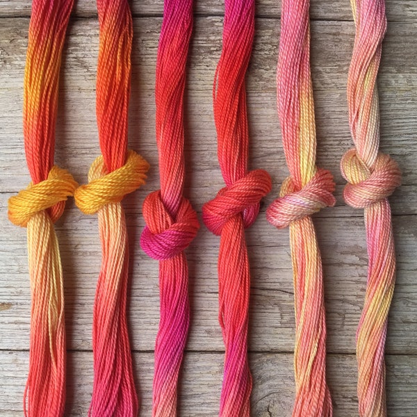 Size 5, Summer Colours, Hand Dyed Perle Cotton thread embroidery, quilting, knotting bracelets, weaving bracelets, visible mending.