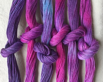 Size 5 Variegated Purple & Pink Hand Dyed Perle Cotton thread, for embroidery, needlepoint, quilting, bracelets, visible mending.