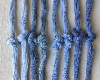 Size 8 Indigo hand dyed pearl cotton thread: Variegated light and medium blue, perfect for embroidery, boro, sashiko, visible mending