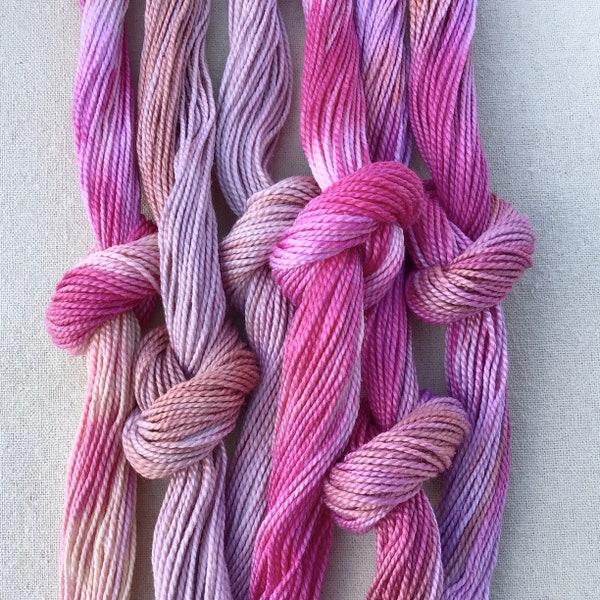 Size 5 Hand dyed variegated soft pink and brown, perle cotton thread;  knotting, bracelets, tatting, macrame, quilting, visible mending