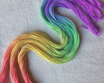 Size 8 Almost Rainbow,  Hand Dyed Perle Cotton perfect for embroidery, quilting, visible mending, scrapbooking, rainbow crafts, appliqué