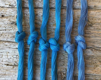 Size 12, variegated blues, hand dyed Perle cotton , for quilting, embroidery, visible mending, hand stitching, tapestry  & needlepoint