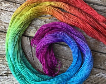 Dark Rainbow size 12 Perle Cotton hand dyed, for hand quilting, embroidery, visible mending, sashiko, appliqué, hand sewing, needlepoint