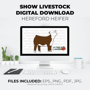 Cow PNG - Hereford Show Heifer Digital File | Livestock Show Embroidery Design | Cattle Embroidery Pattern Download