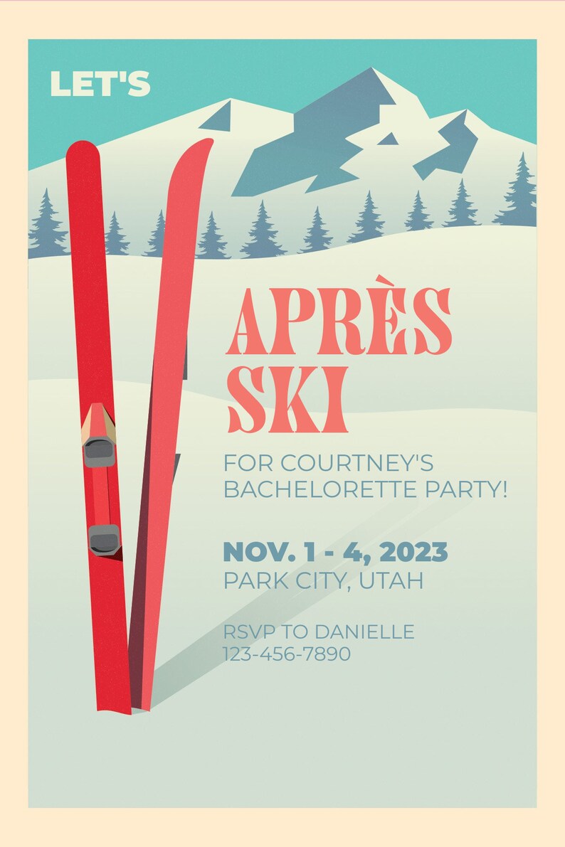 Editable Apres Ski Party Invite & Itinerary Set DIY Ski Bachelorette Bash, Ski Trip Agenda Digital Download zdjęcie 2