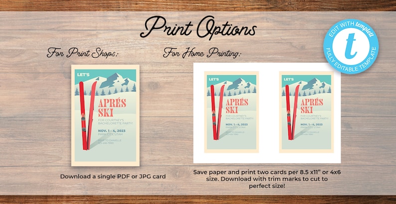 Editable Apres Ski Party Invite & Itinerary Set DIY Ski Bachelorette Bash, Ski Trip Agenda Digital Download zdjęcie 3