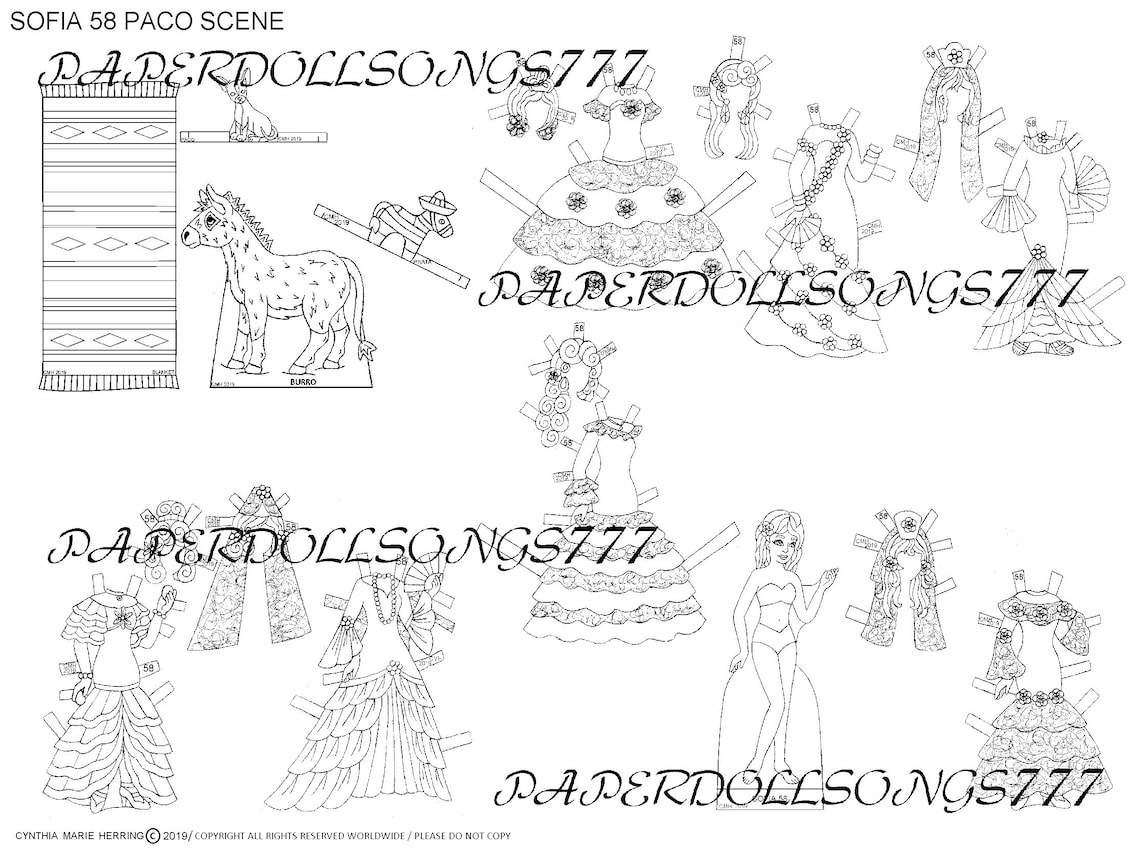 Mexican paper dolls printable coloring handmade custom | Etsy