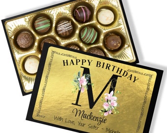 Boîte de chocolat d’anniversaire personnalisée - Truffes au chocolat faites à la main - Cadeau en chocolat pour sœur - Cadeau en chocolat pour les amis - Cadeau d’anniversaire