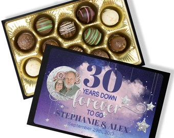 Boîte de chocolat anniversaire de mariage personnalisée - Truffes au chocolat faites à la main - Cadeau en chocolat pour femme - Cadeau d’anniversaire de mariage