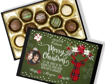 Personalized Plaid Merry Christmas Chocolate Box - Spirit of the Season Gift - Handmade Chocolate Truffles - Chocolate Christmas Gift