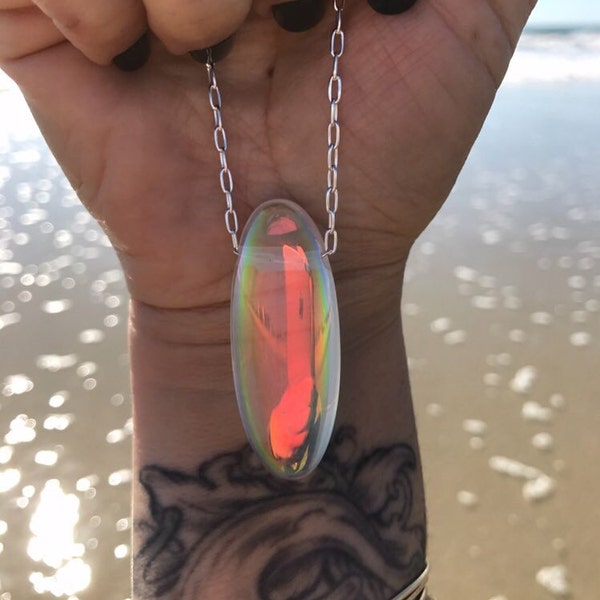 Angel Aura Quartz Oval Pendant with sterling silver with Oval chain