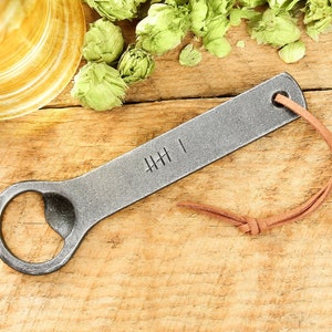 Tally Mark Bottle Opener | Personalized Hand Forged Iron anniversary gift | Small custom gift for Him, Boyfriend, or Husband
