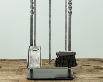 Fireplace Tool Set, Classic Style | Hand Forged Hammered Metal Fire Tool Set | Poker, Shovel, and Broom 30"