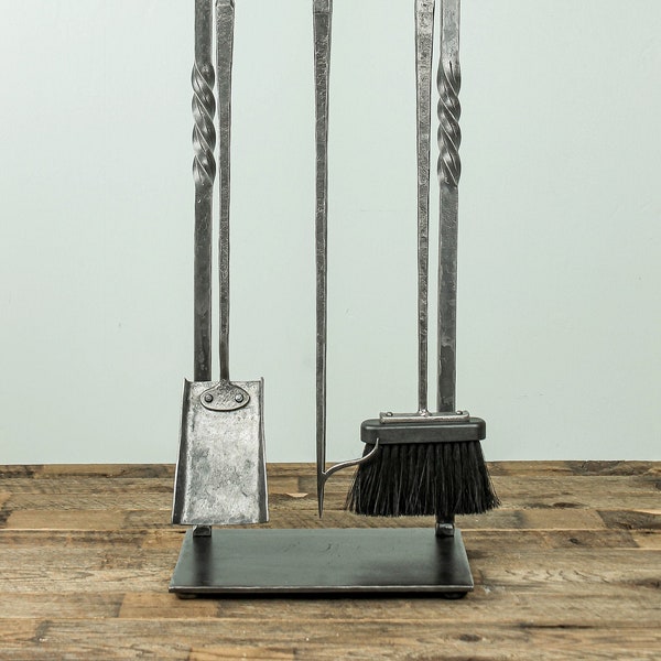 Fireplace Tool Set, Classic Style | Hand Forged Hammered Metal Fire Tool Set | Poker, Shovel, and Broom 30"