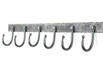 Coat Rack | 24" Decorative coat hanger, Hand Forged Iron Coat Hooks | Add character to any rustic interior decor | Ball End Style, Six Hooks