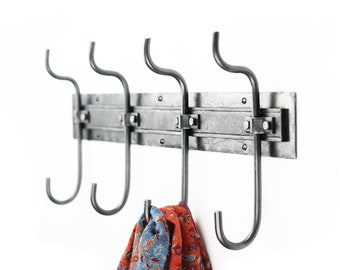 Double Hook Coat Rack | 24" Decorative Coat Hanger, Hand Forged Wrought Iron Coat Hooks | Rustic Modern Interior Décor